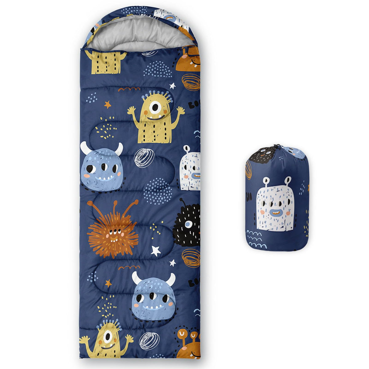 Smell Sunshine kids sleeping bag with cartoon monsters hood for extra warmth