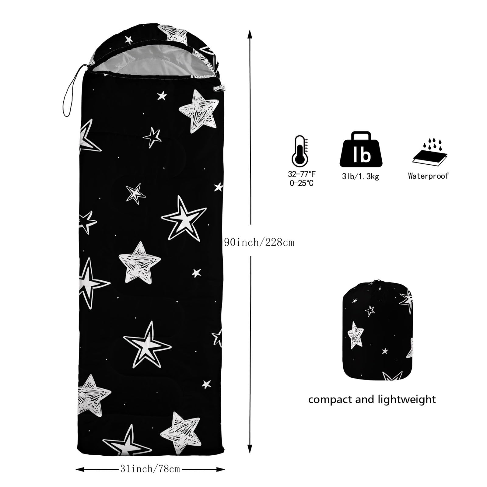 Smell Sunshine sleeping bag compressible in a compact sack for travel