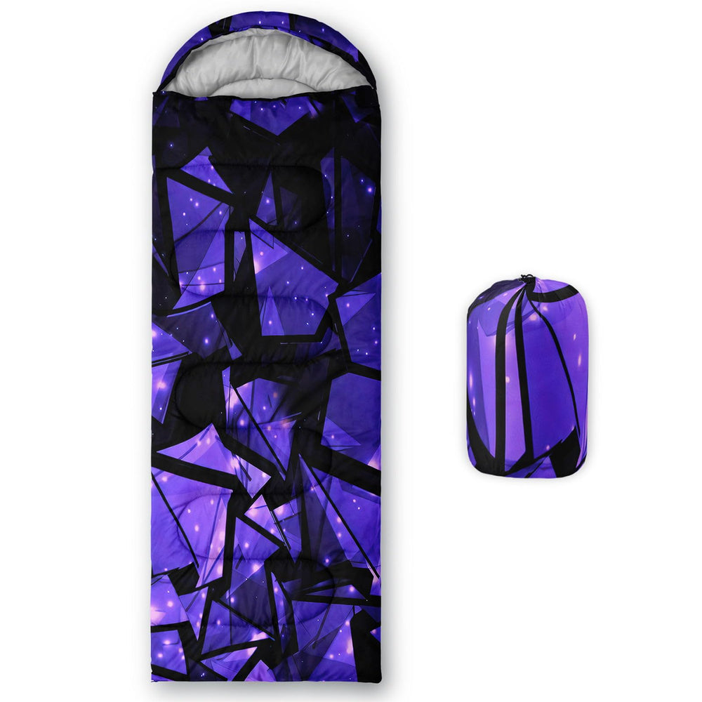 Smell Sunshine kids sleeping bag purple fragment print delivers cozy warmth for outdoor camping.