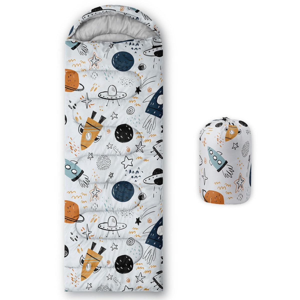 Smell Sunshine kids sleeping bag spaceship front view for cozy camping adventures