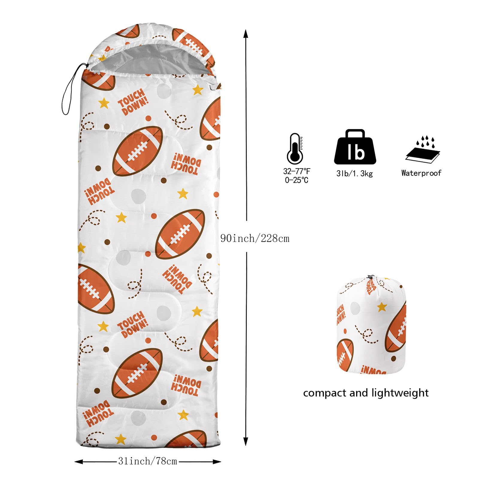 Smell Sunshine Rugby02 sleeping bag side view shows compact portability for travel.