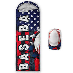 Smellsunshine kids sleeping bag baseball print closed for portable outdoor warmth.