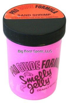 Smelly Jelly Pro Guide Sand Shrimp attractant on lure, lasting scent for bass.