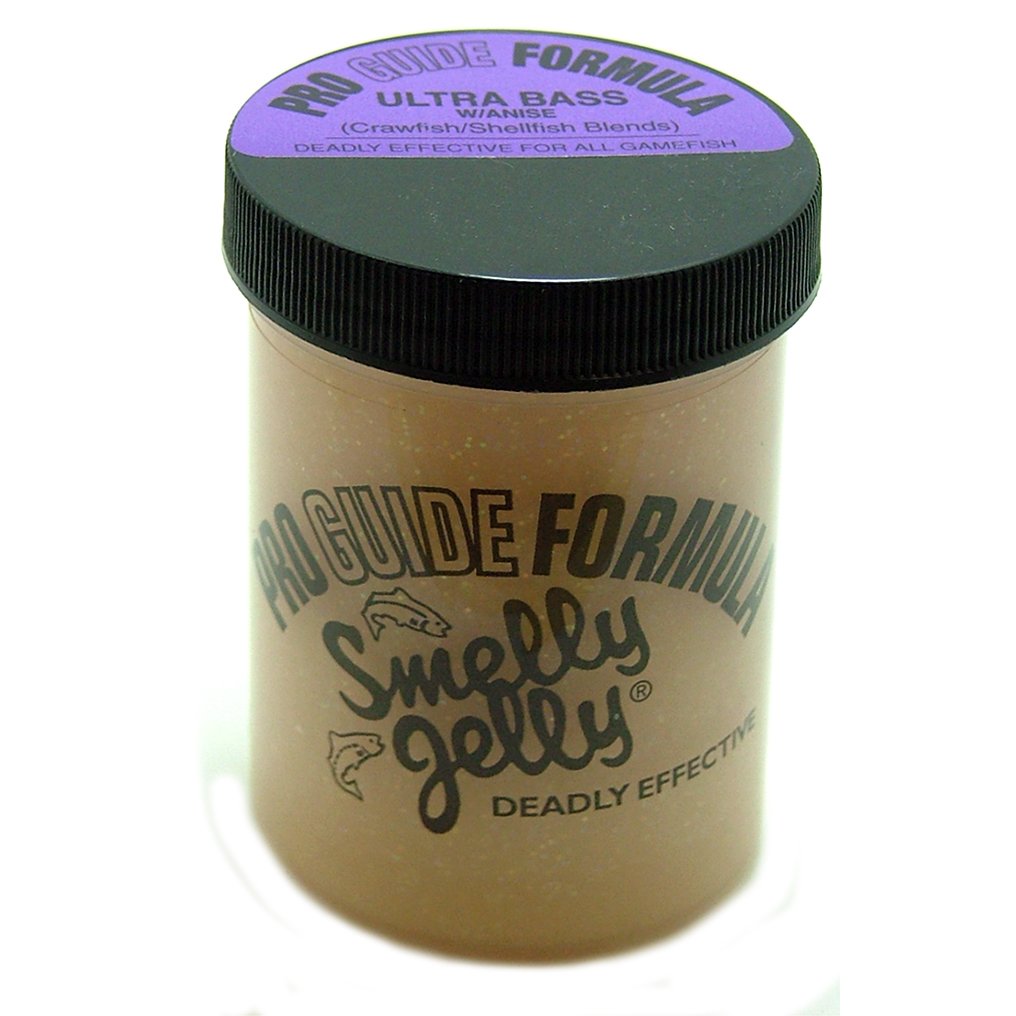 Smelly Jelly Ultra Bass 4oz attractant enhances lure scent for bass fishing.