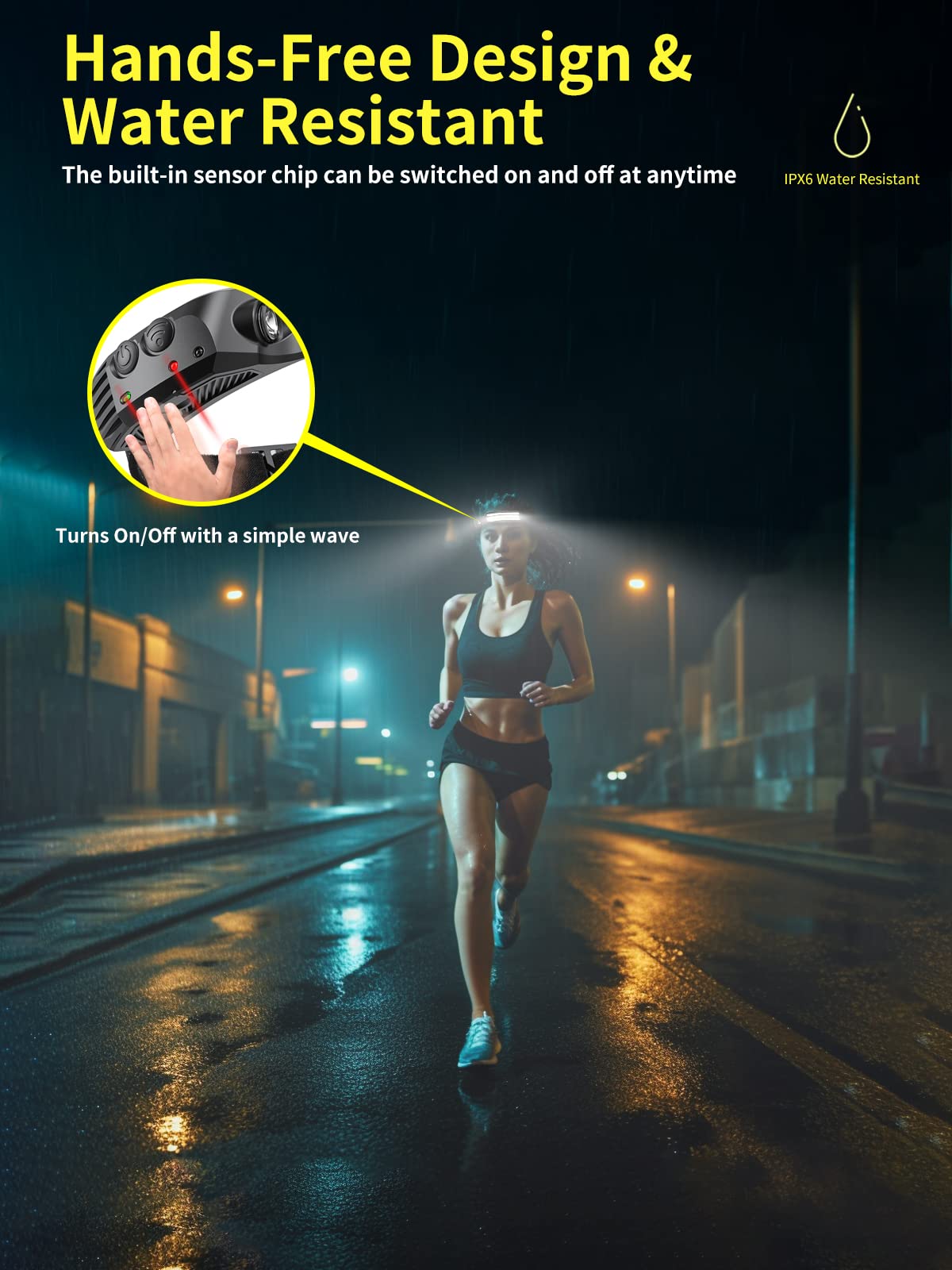 Smiling Shark headlamp featuring motion sensor for hands-free power control.