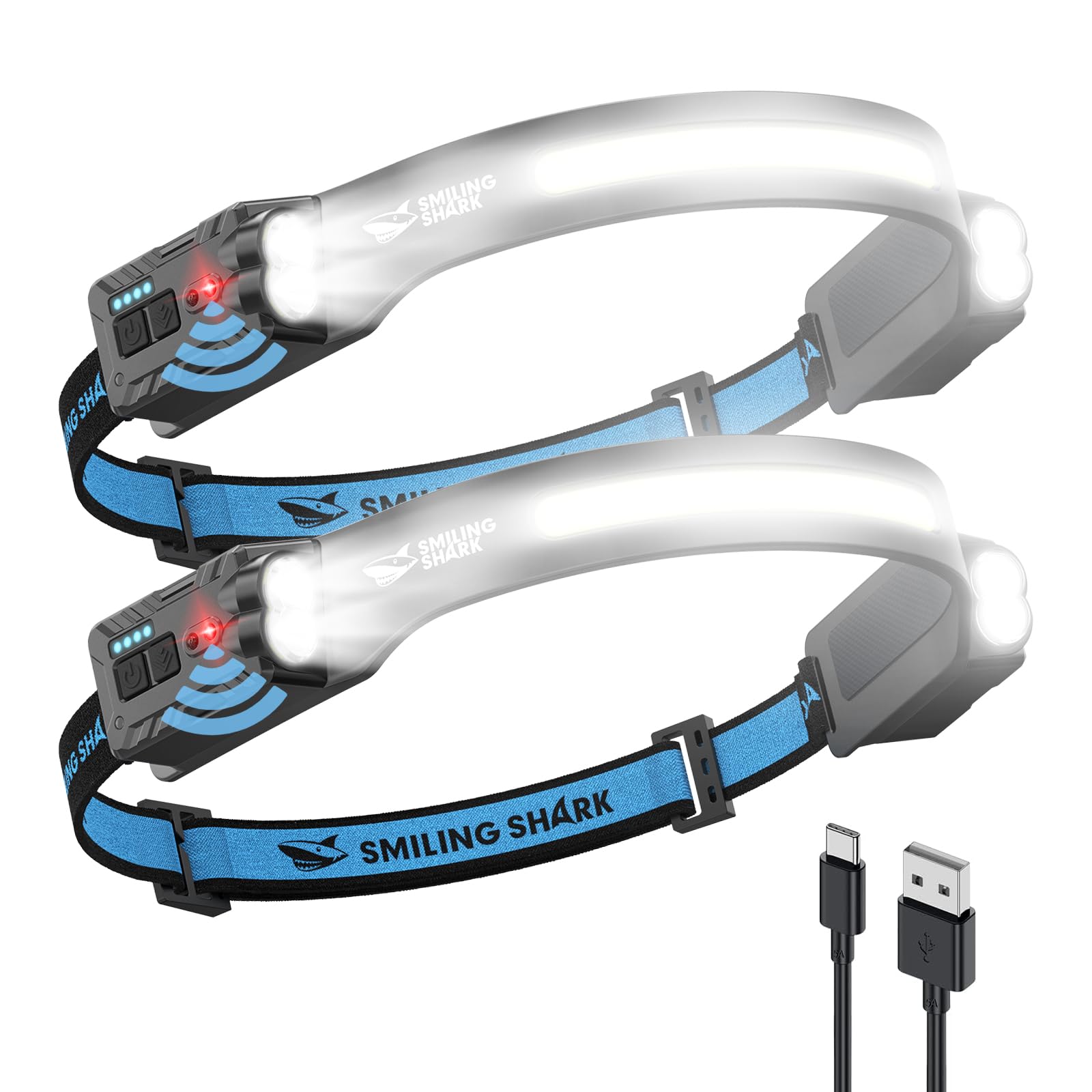Smiling Shark TD-0123-S headlamp worn for hands-free outdoor visibility.