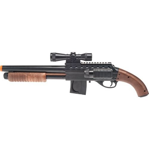 Smith and Wesson M3000 shotgun with light and scope for quick target acquisition.