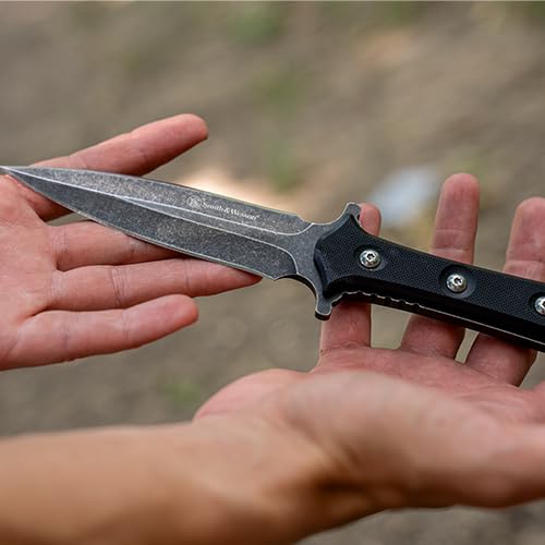 Close-up of 8Cr13MoV high carbon stainless steel blade and black TPE handle