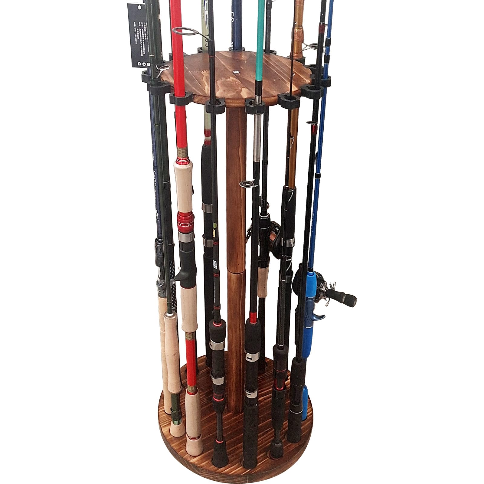 SMMYMGF wooden fishing rod rack holding up to 15 rods in a garage