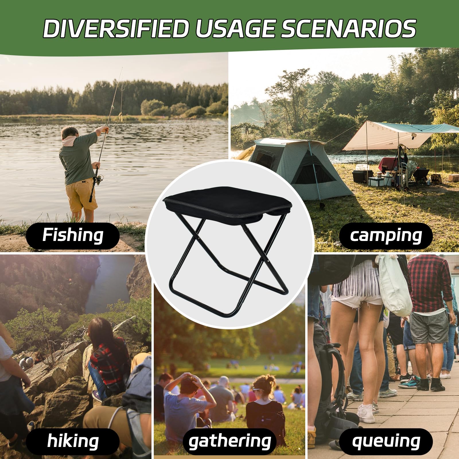 Smohtmeny collapsible stool 600D fabric emphasizes durable design for rugged outdoor use