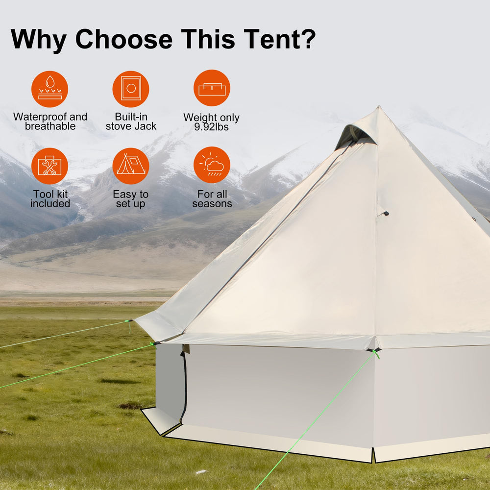 Smootor yurt tent galvanized steel poles ensure a sturdy setup.