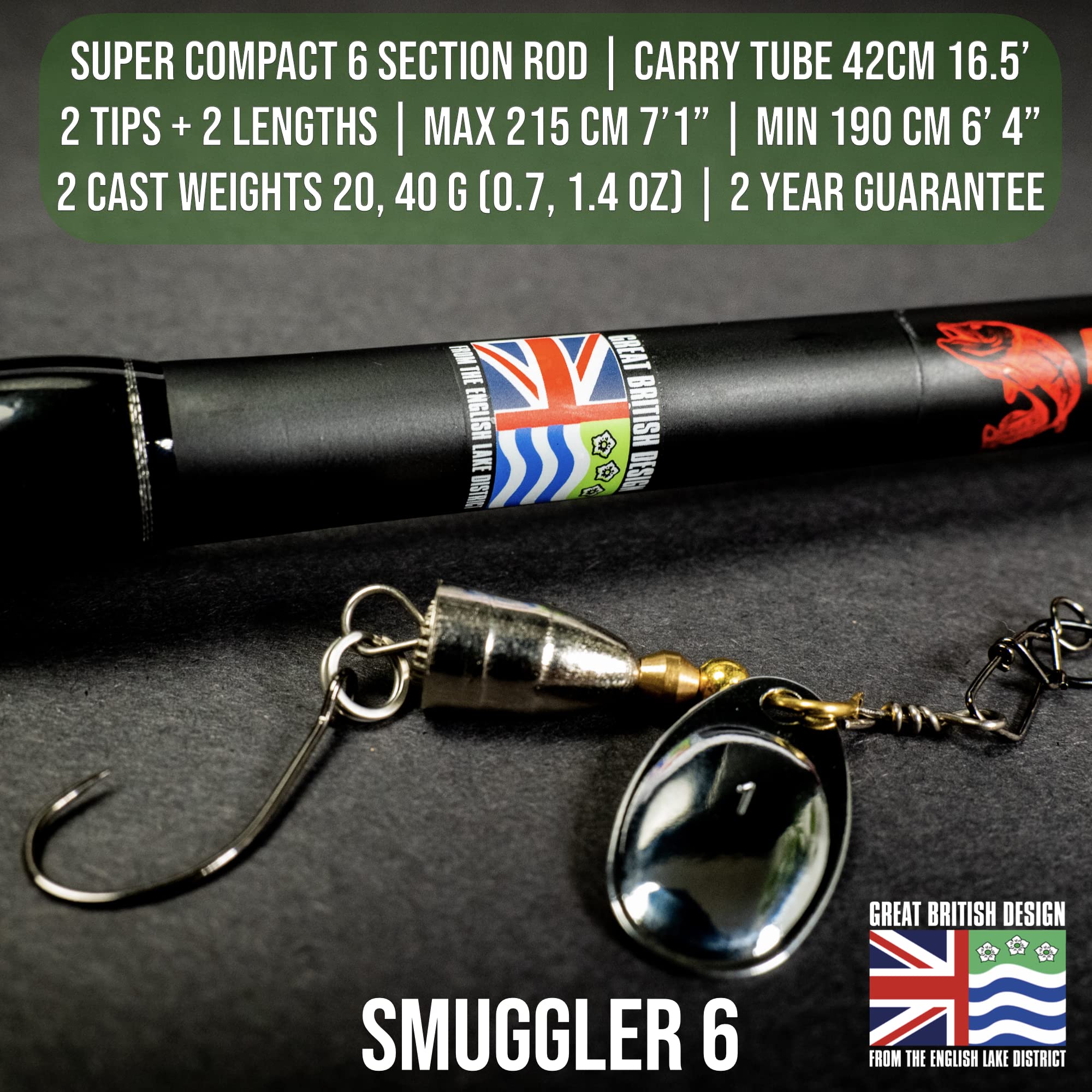 Two interchangeable tips for 7.3’ and 6.2’ lengths