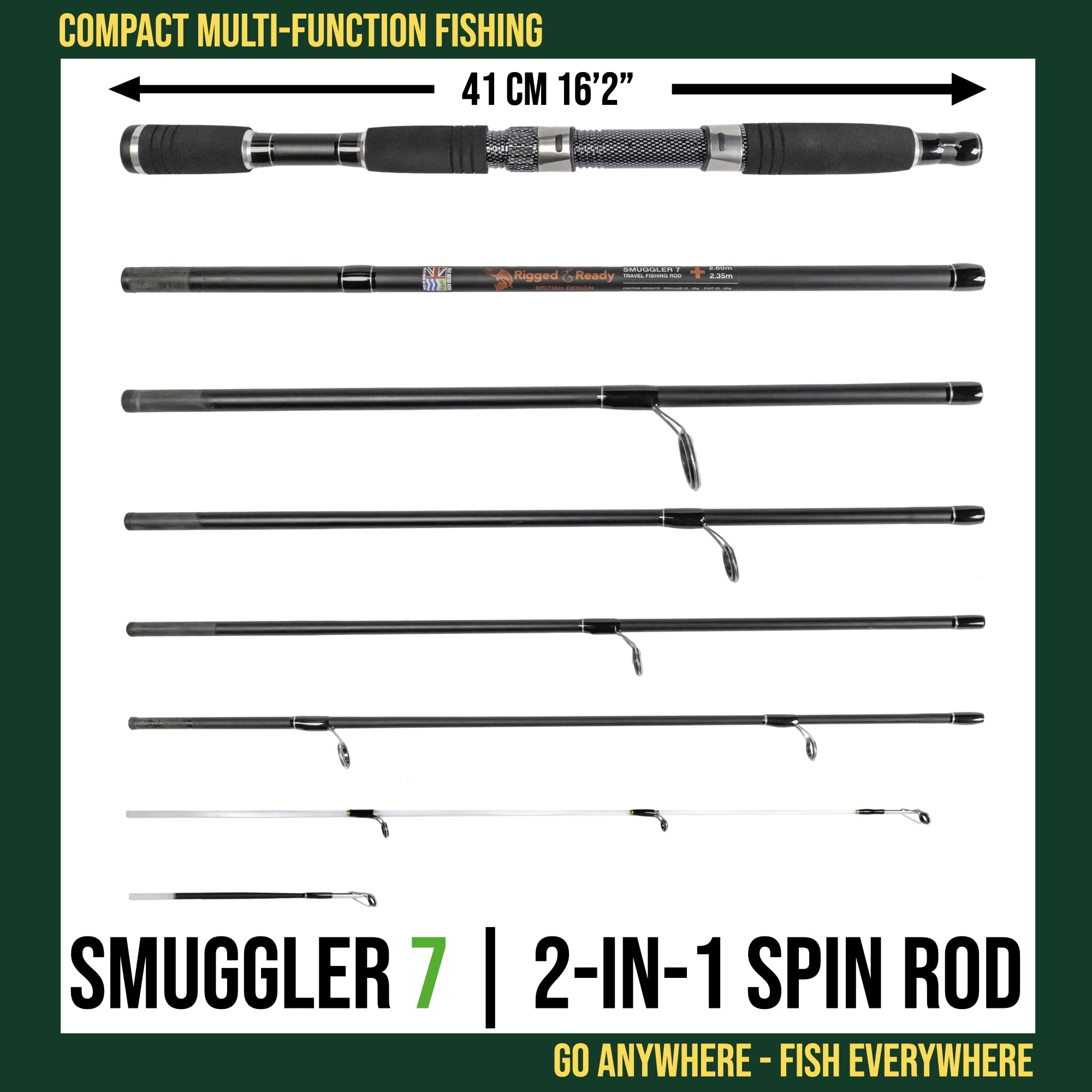 Smuggler 7 compact travel rod folded for easy transport