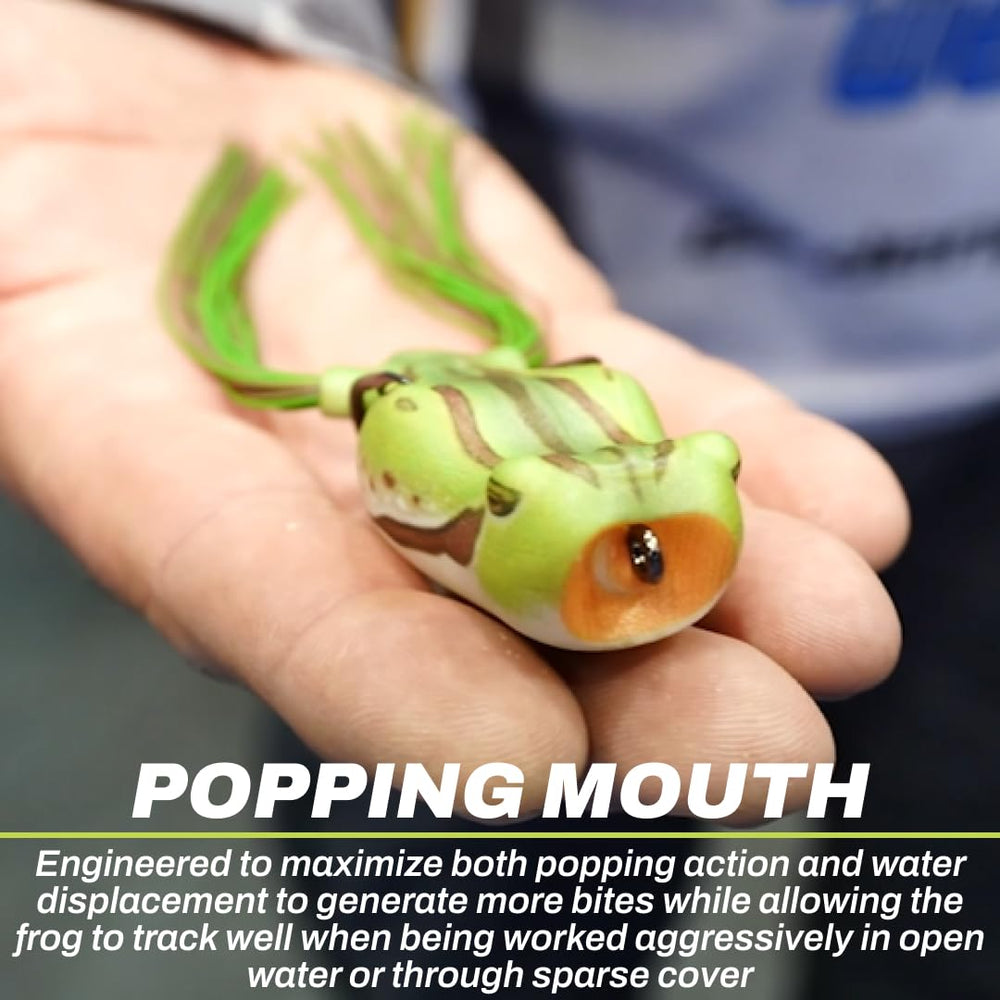 Smash Mouth hollow body topwater frog with popping mouth triggers surface commotion