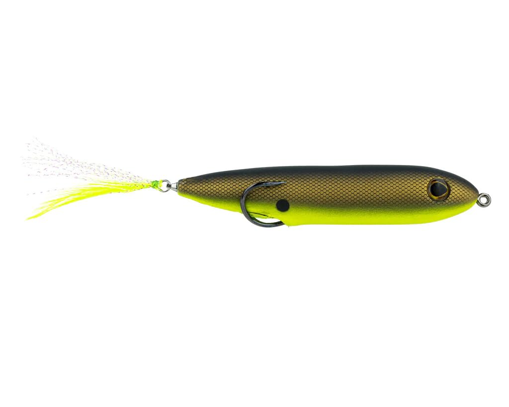 SNAG PROOF Zoo Dog topwater lure in action, chartreuse shad for bold bass strikes in heavy cover.