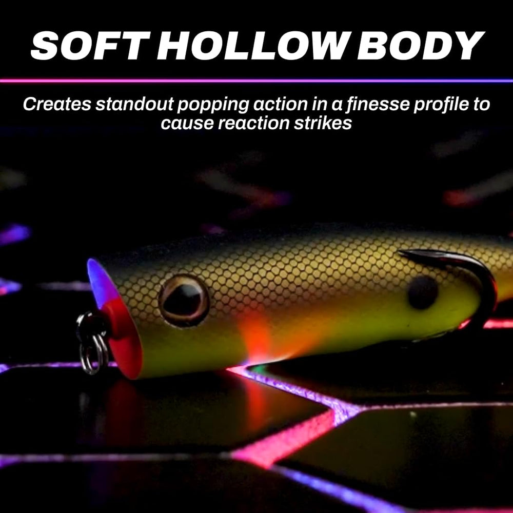 Snag Proof Zoo Pop lifelike hollow body improves buoyancy and keeps lure in strike zone.