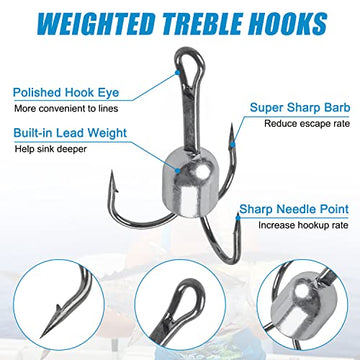 5/0 size weighted treble hook with 1 oz weight