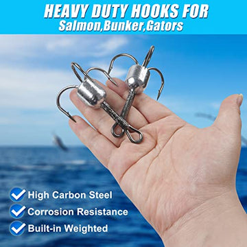 Close-up of weighted treble hook showing sharp needle point