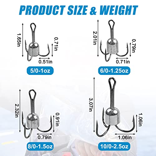 6/0 size weighted treble hook with 1.25 oz weight