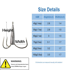 Treble hook size 60g (2.1oz)