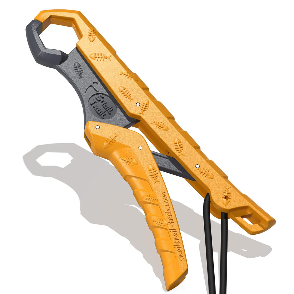 Front view of SNAIL TRAIL Floating Fish Gripper in yellow and gray