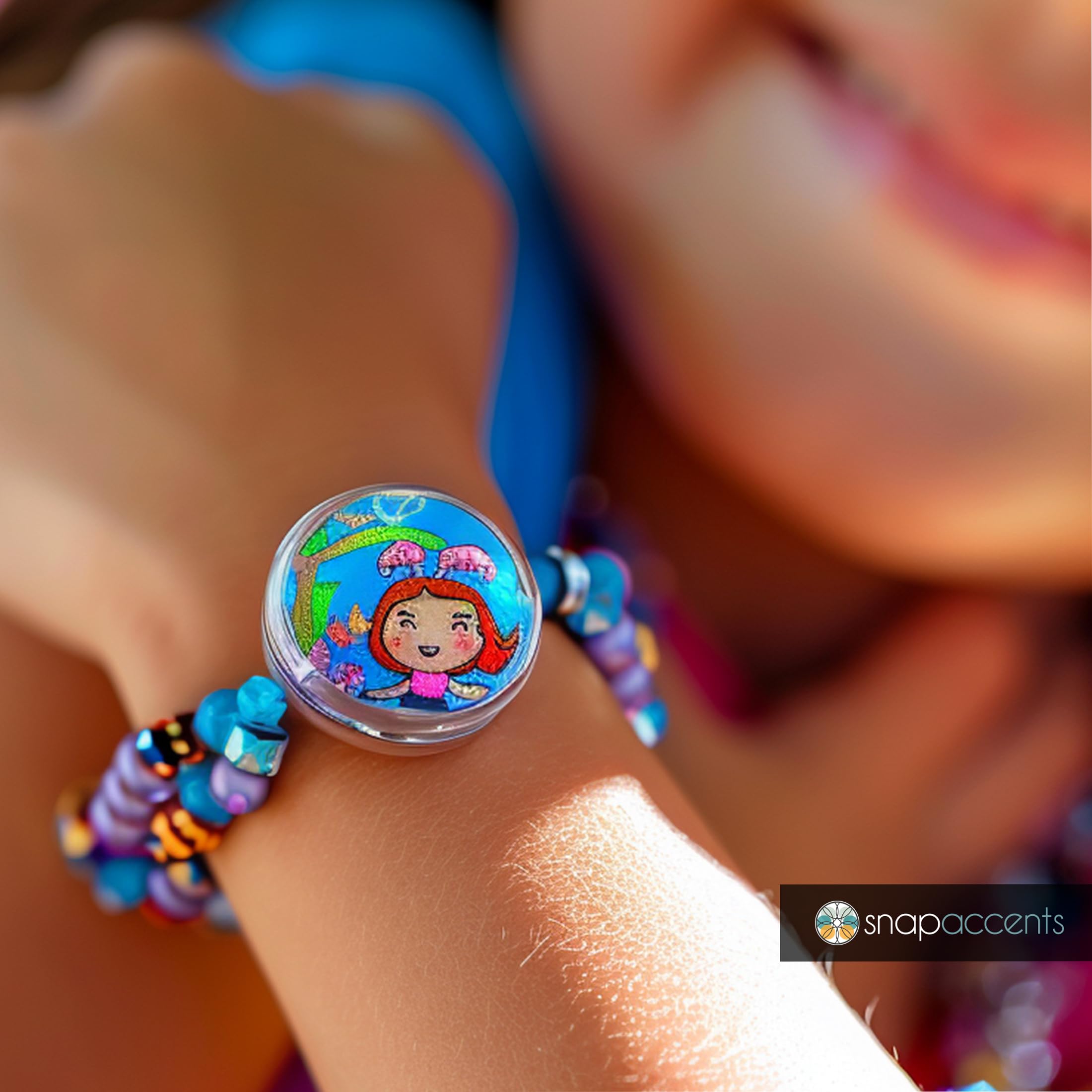 SnapAccents keychain on bag strap shows convenient everyday portability.