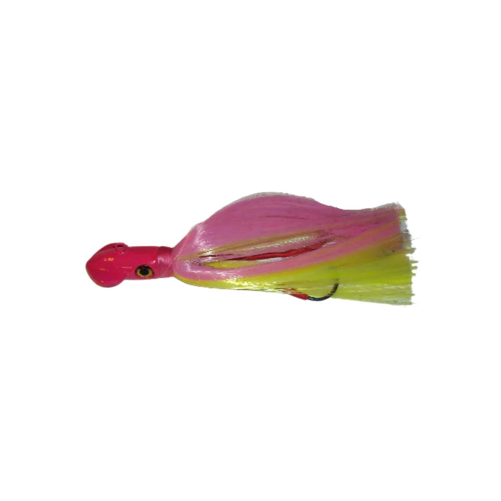 Snapper Slapper 7oz pink/chartreuse jig head with realistic eye design for blue-water trolling