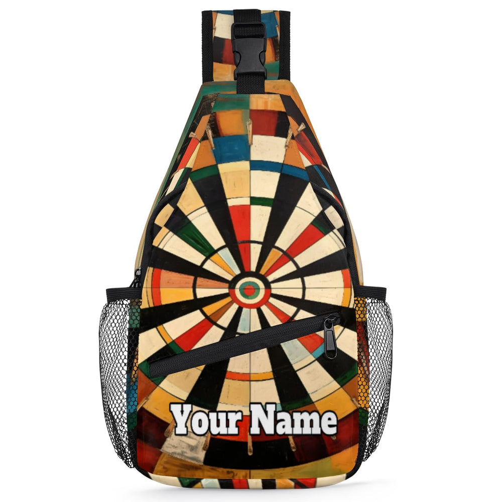 Snatocys sling bag front view with name personalization for everyday carry