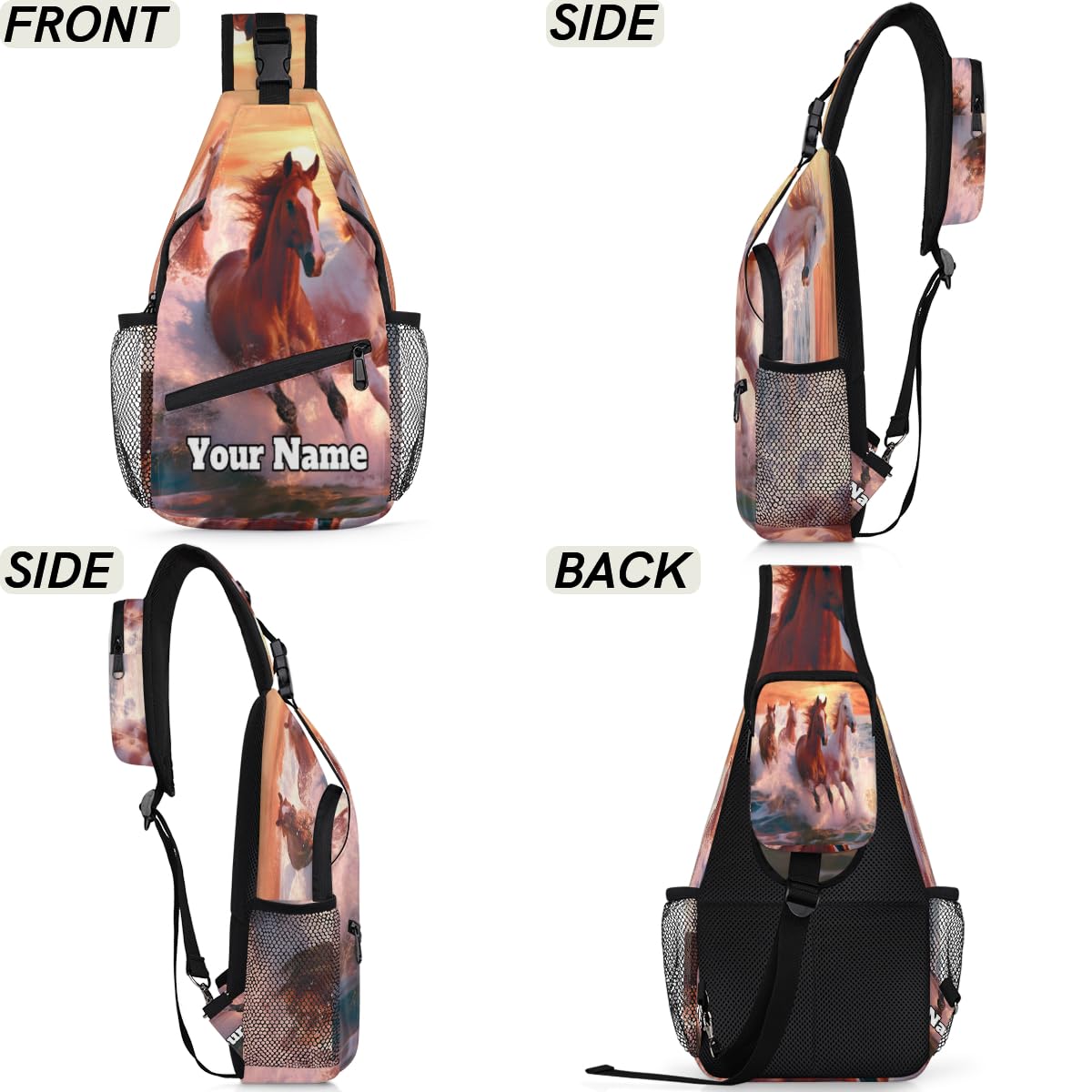Snatocys horse-theme sling bag suits outdoor and travel uses.