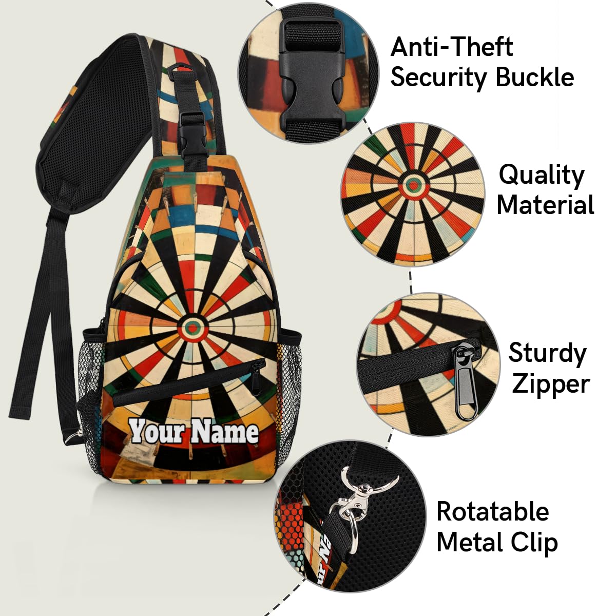 Snatocys sling bag side pocket showing water bottle holder for quick access