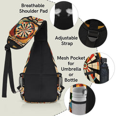 Snatocys sling bag strap detail illustrating adjustable fit for most body types