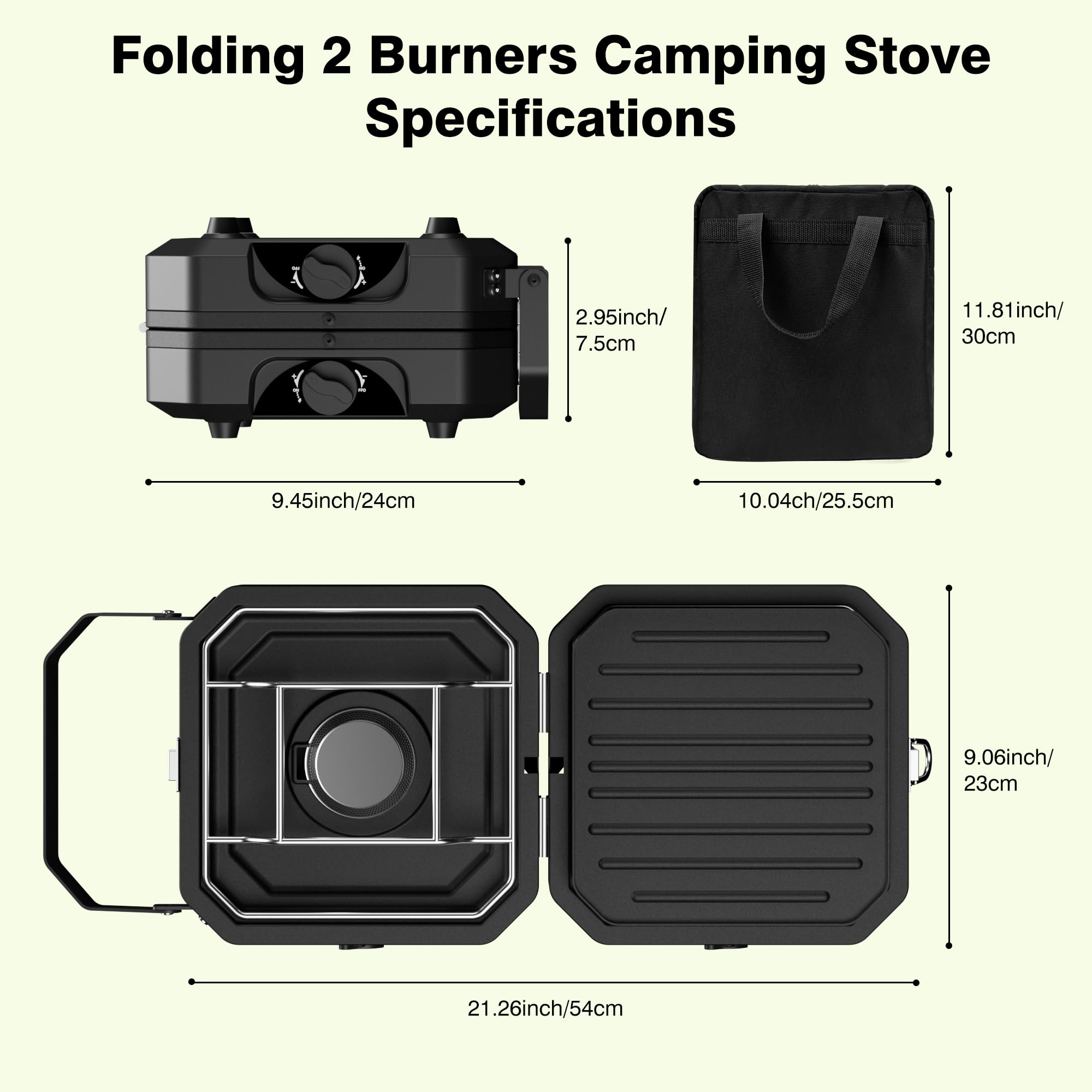 Snidomn camping stove folded with carry bag for easy transport.