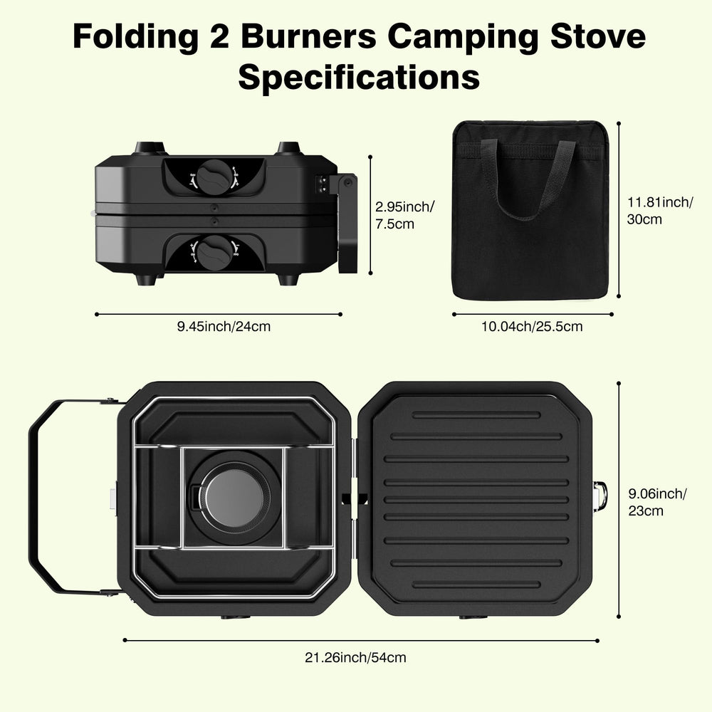 Snidomn camping stove folded with carry bag for easy transport.