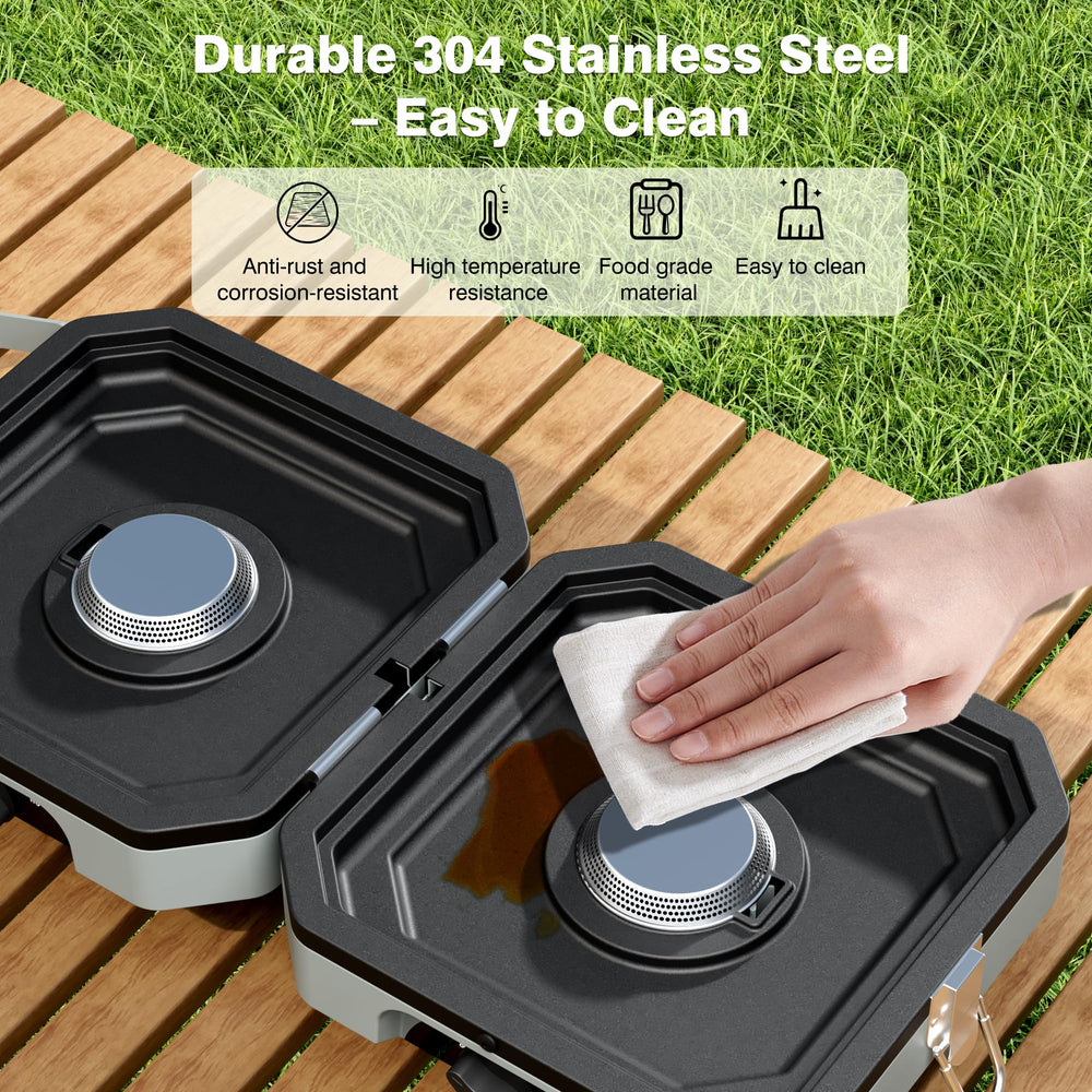 Snidomn portable stove with foldable legs fits in trunks and RV storage.