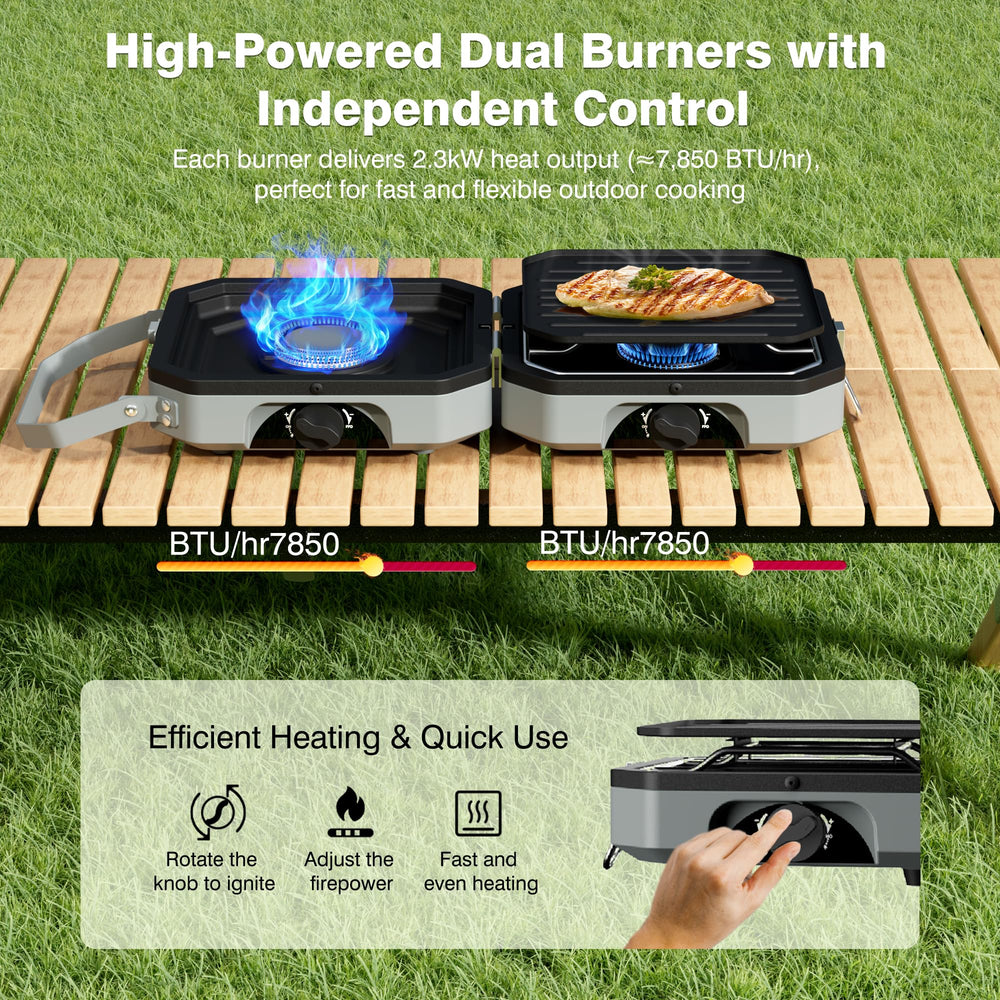Snidomn two-burner setup with independent controls for multitasking meals.