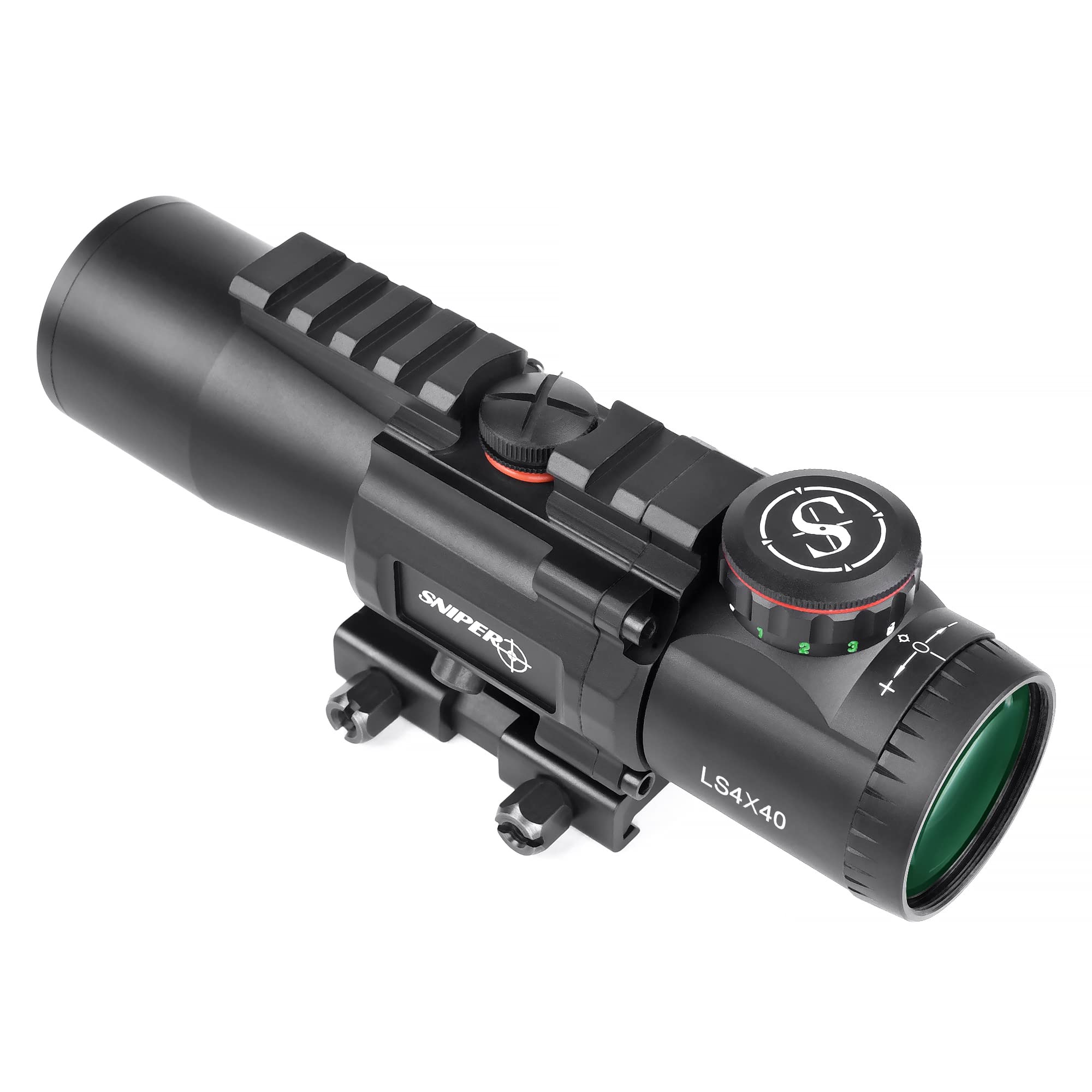 Sniper 4x prism scope long eye relief supports comfortable, rapid target acquisition.