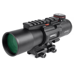 Sniper 4x prism scope tube shows durable one-piece aluminum housing for rugged use.