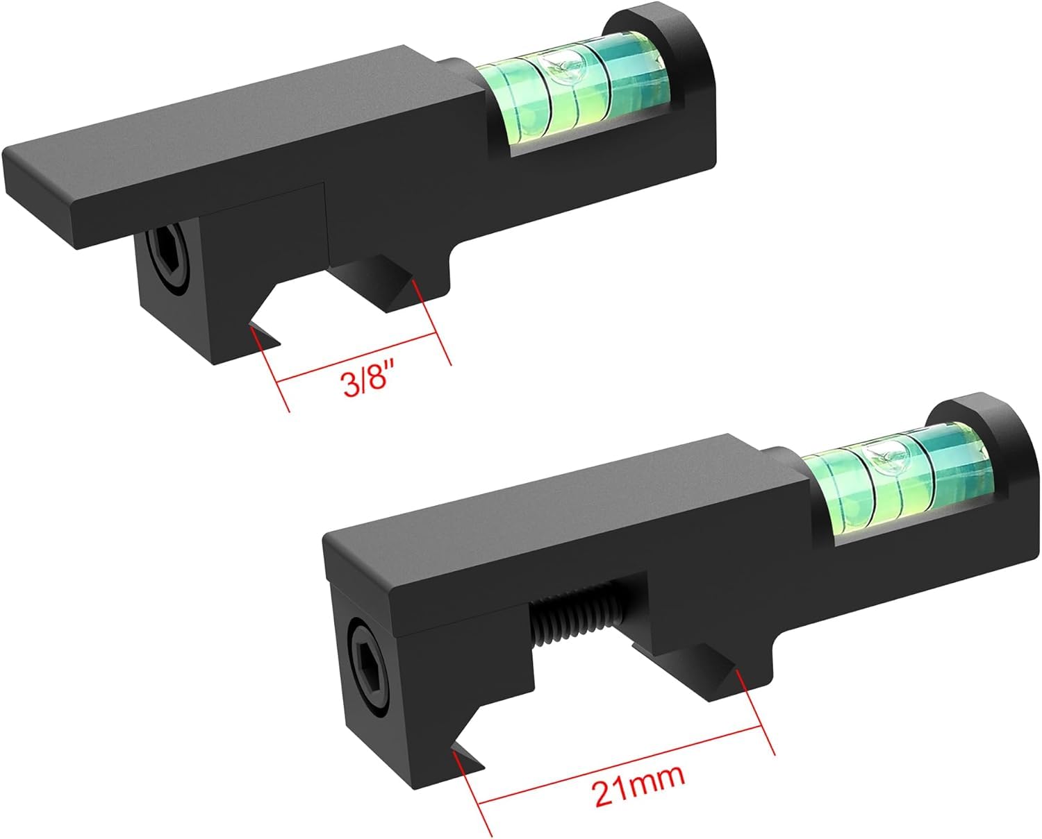 Sniper bubble level with aluminum enclosure protecting the vial.