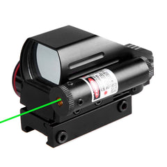 Sniper green dot laser combo with four reticles mounted on Picatinny rail for fast targeting.