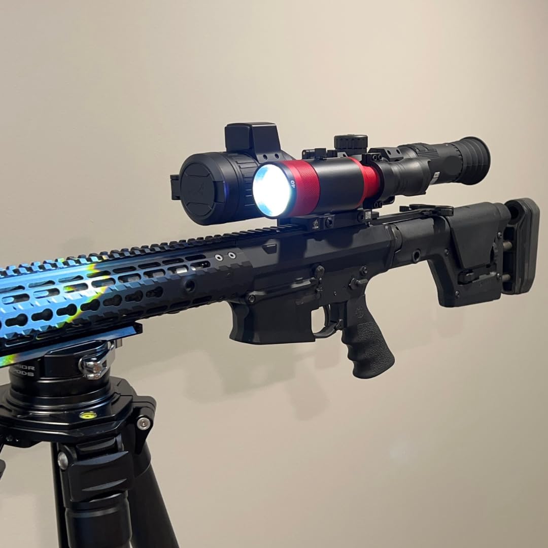 Predator Pro Mount attached to rifle scope enables precise alignment and windage/elevation adjustments.