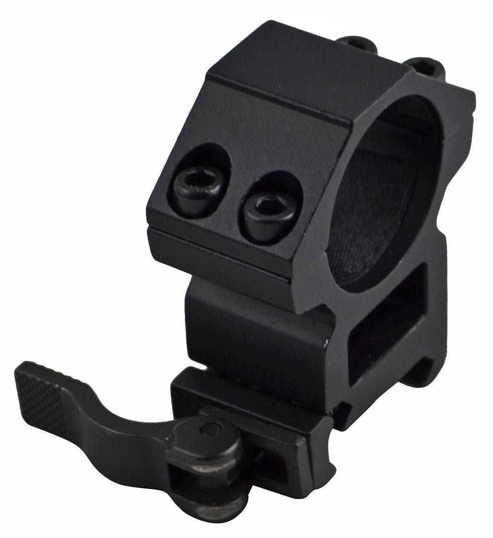 SNIPER Quick Detach Picatinny scope rings front view showing 1-inch mounting capability for rapid reaiming.