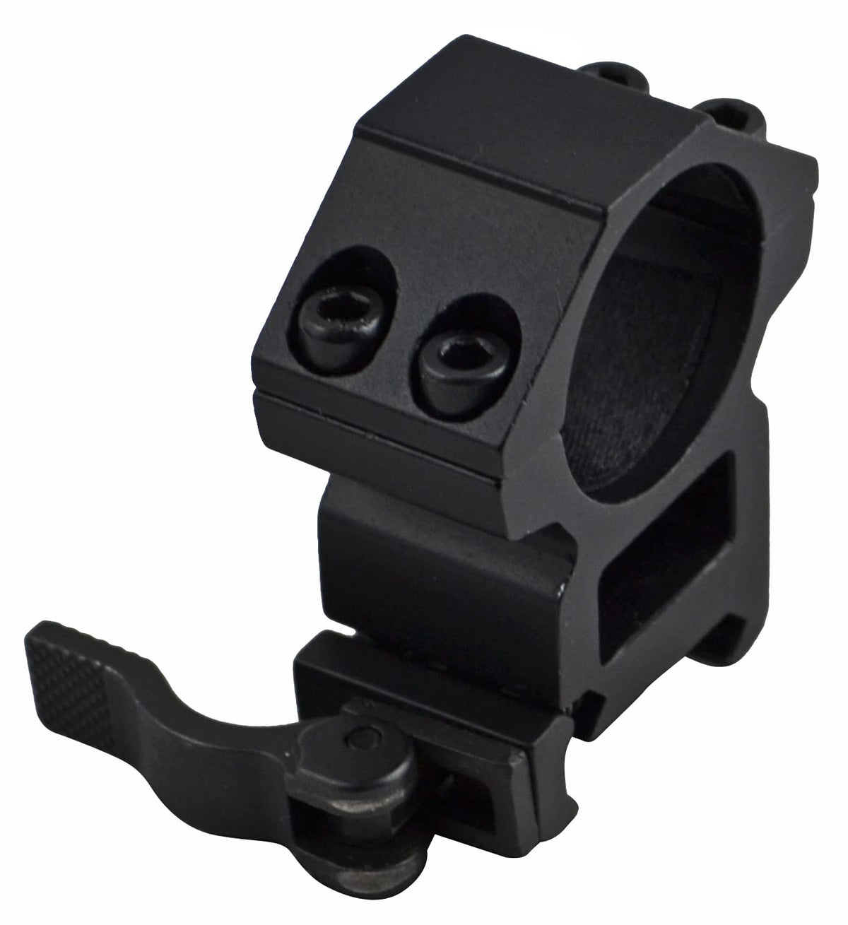 SNIPER Quick Detach Picatinny scope rings front view showing 1-inch mounting capability for rapid reaiming.