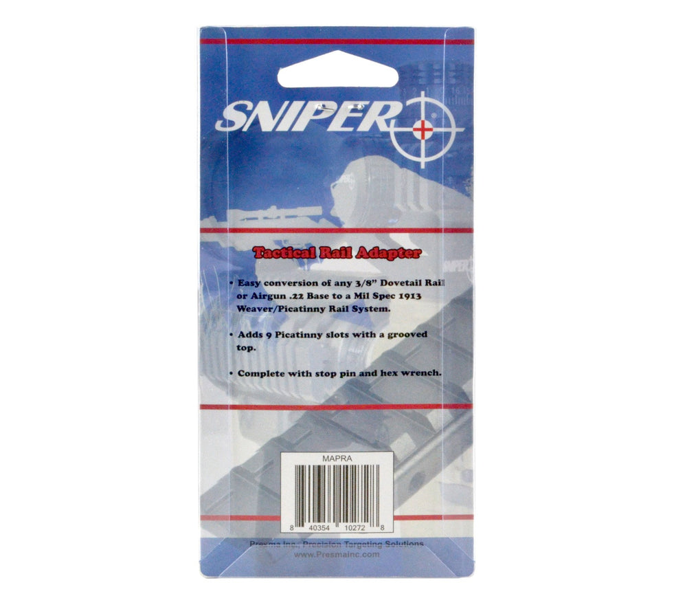 Sniper 9-slot picatinny rail enabled by the adapter for accessory mounting options.