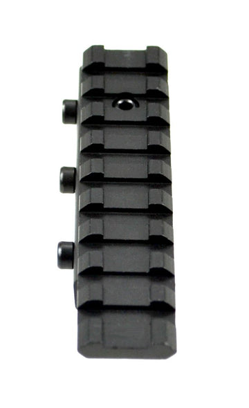 Sniper assembly on a dovetail rail illustrating the 3.94 inch grooved picatinny section.