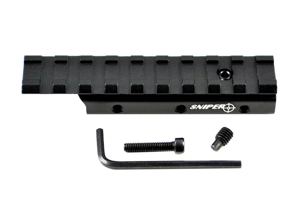 Sniper rail mount adapter stop pin and hardware included for quick installation.