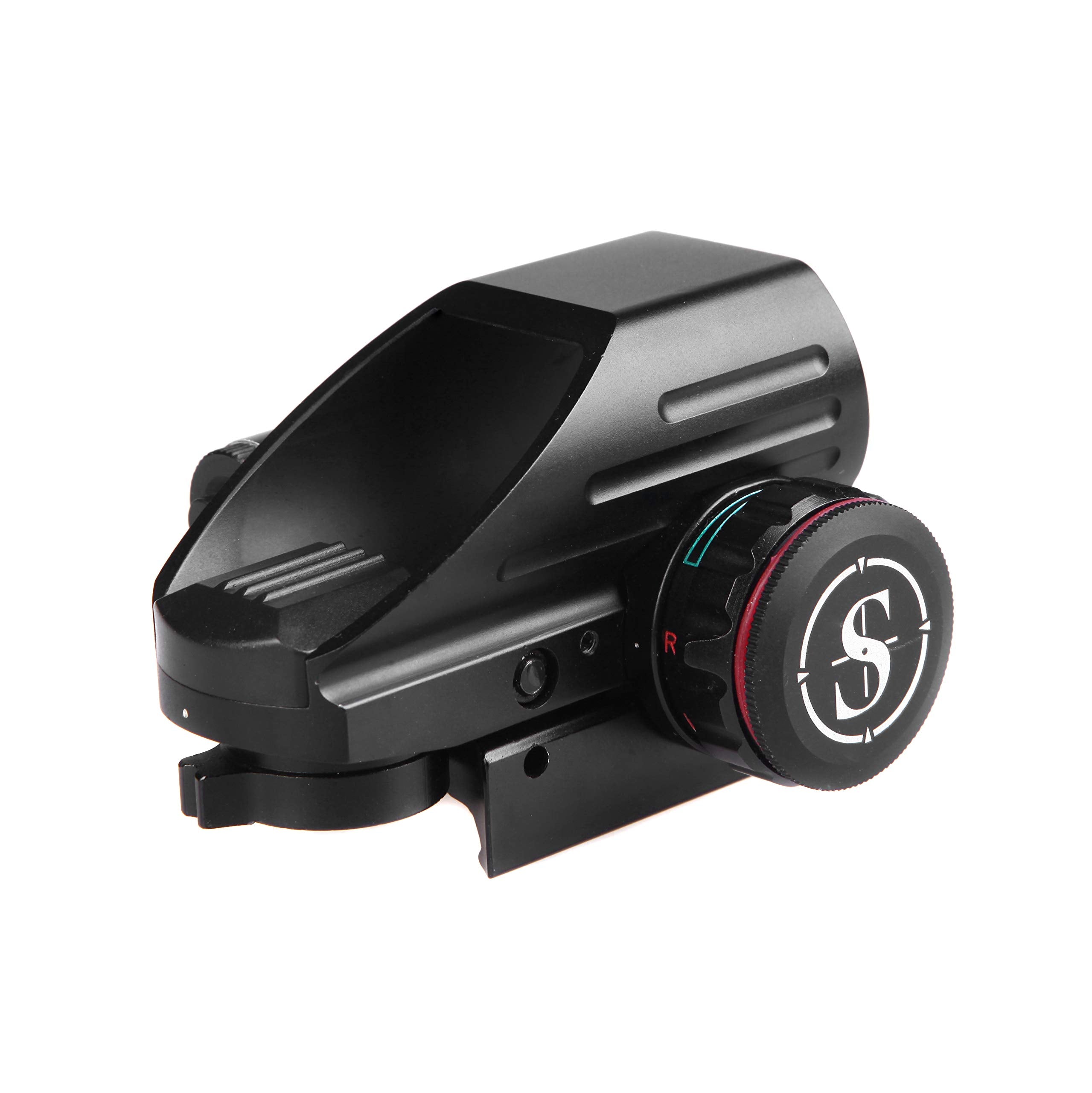Sniper red dot laser combo with four reticles and adjustable brightness for varied lighting.