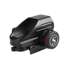 Sniper red dot laser combo with four reticles and adjustable brightness for varied lighting.