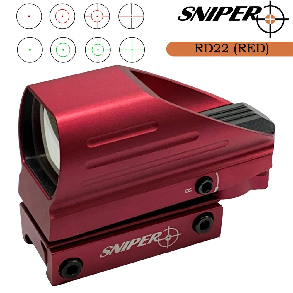 Sniper red dot sight reticles display shows four patterns for versatile aiming.