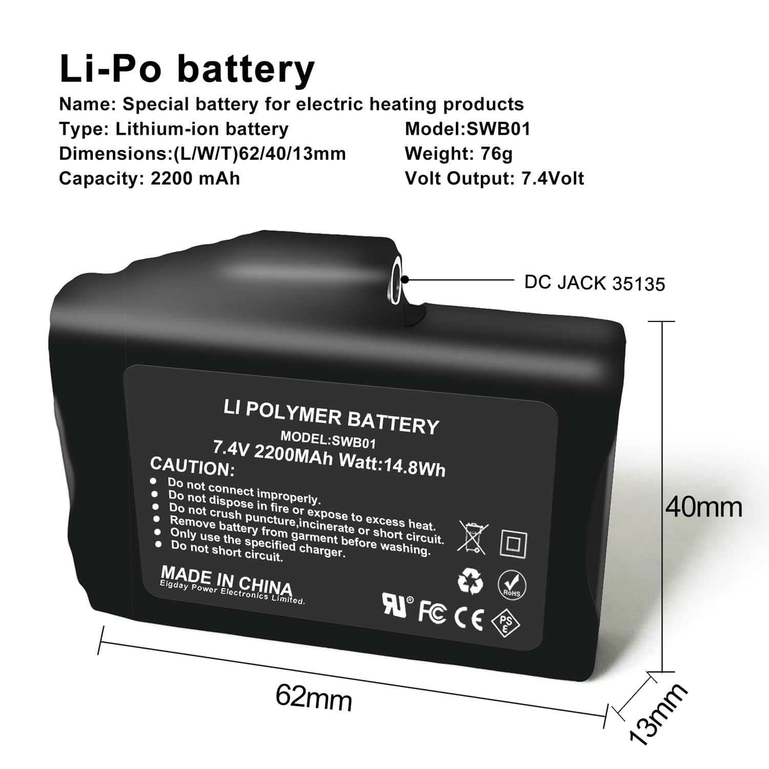 SNOW DEER battery compatible with heated gloves, socks, and hats for extended warmth