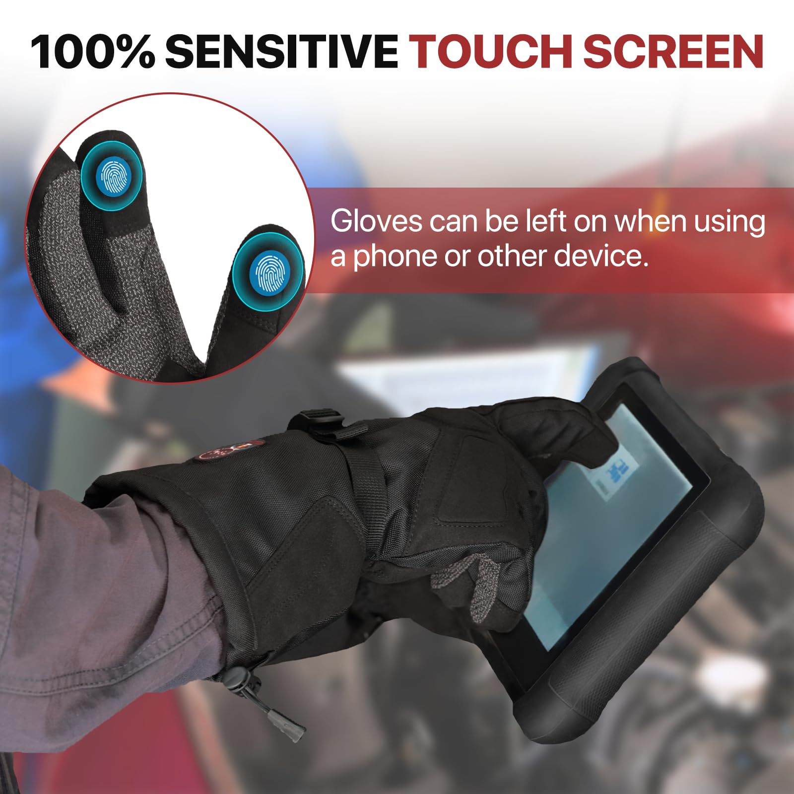Snow DEER heated-gloves six-layer fabric provides breathability and weather protection.